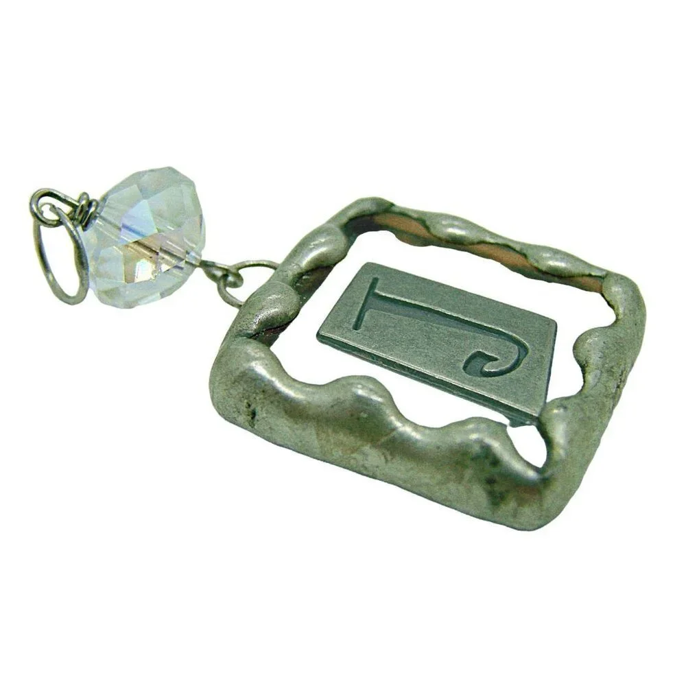 Initial Letter J Fashion Charm Pendant Silver Tone Scalloped Edged Frame Glass - Picture 8 of 8